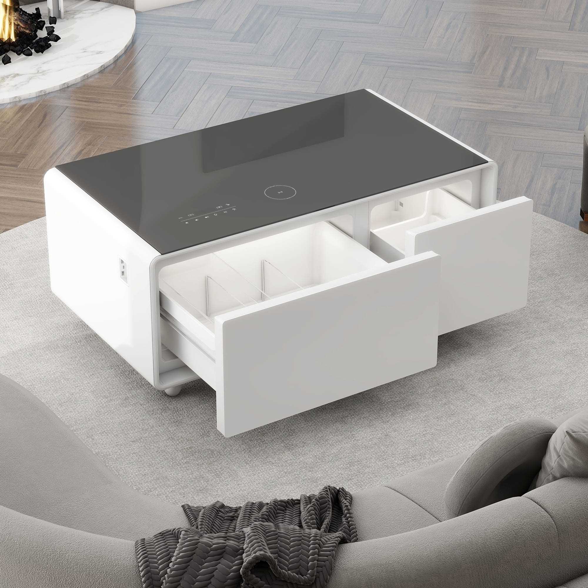 Party Time Smart Fridge Coffee Table With Music Player And Charging Station White