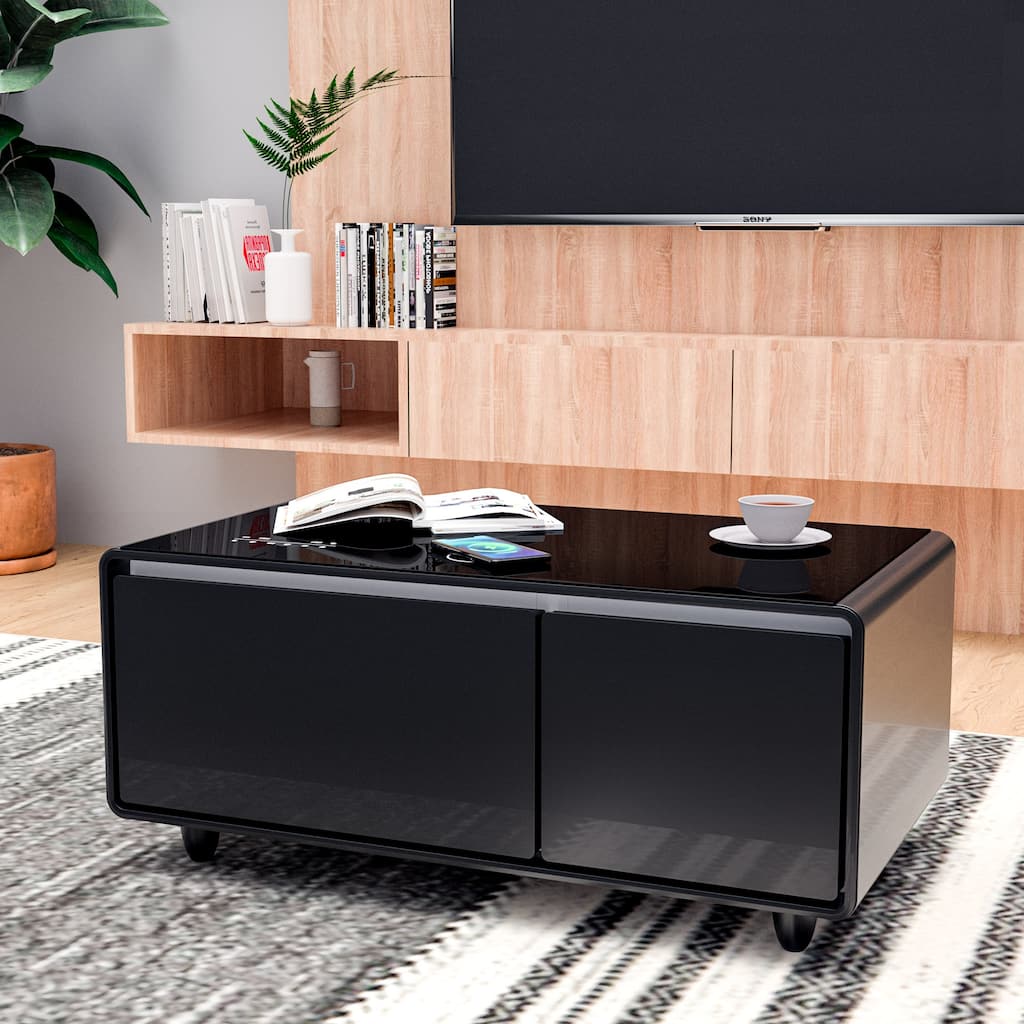 Party Time Smart Fridge Coffee Table With Music Player And Charging Station Black