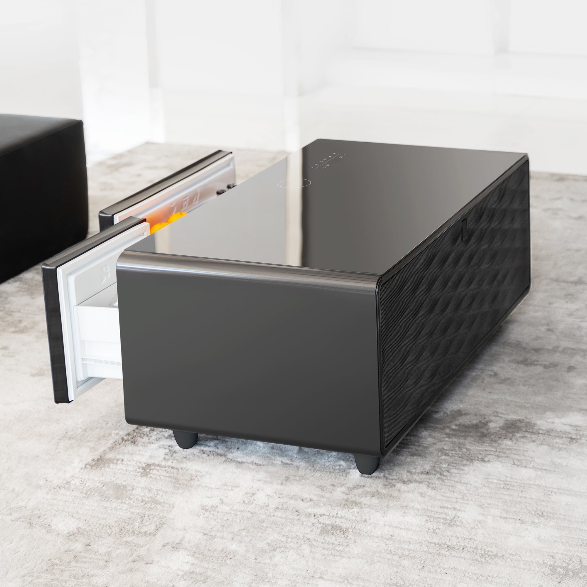 Party Time Smart Fridge Coffee Table With Music Player And Charging Station Black