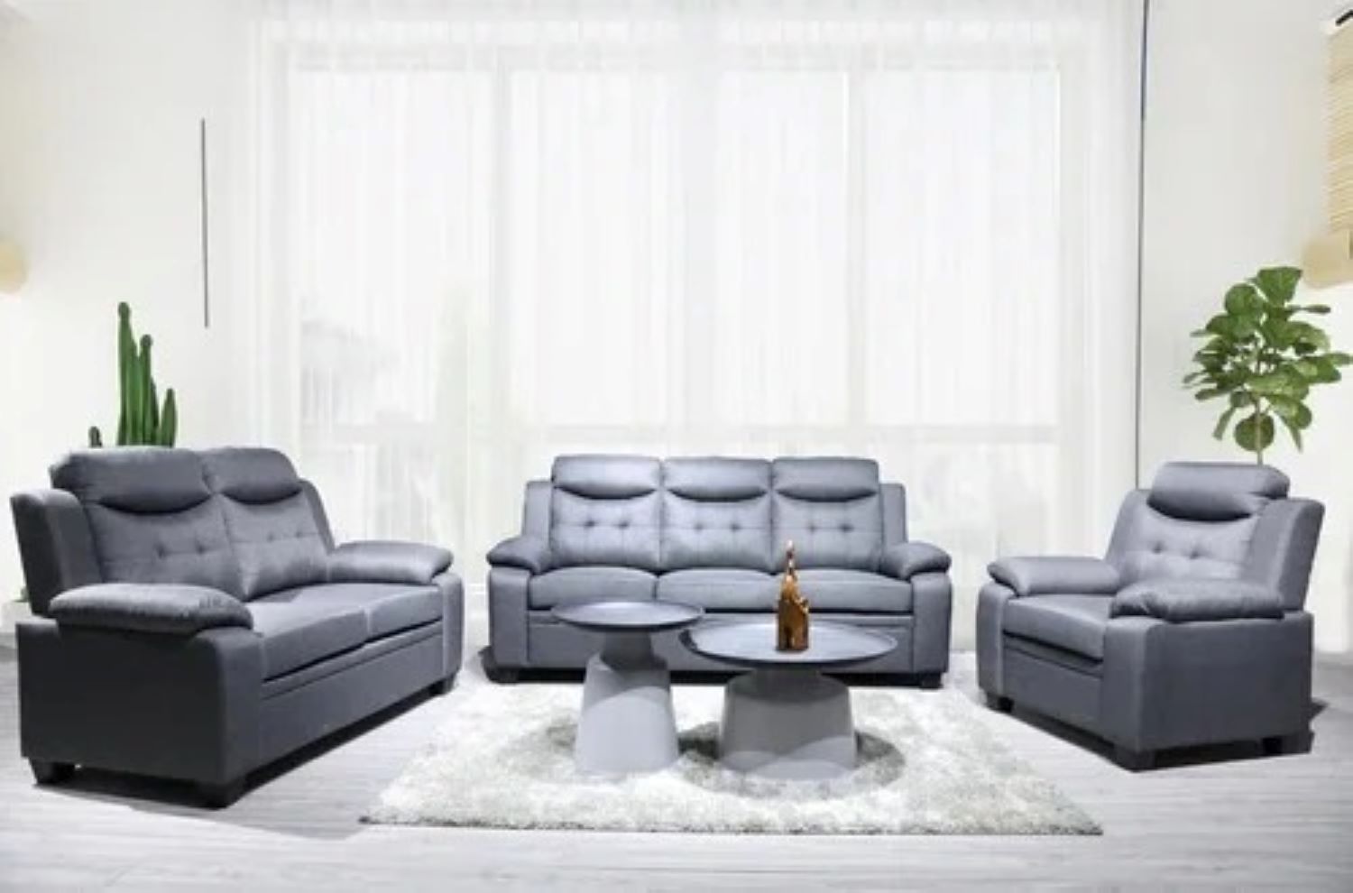 Soft Grey Fabric 3pc Sofa Set 8625