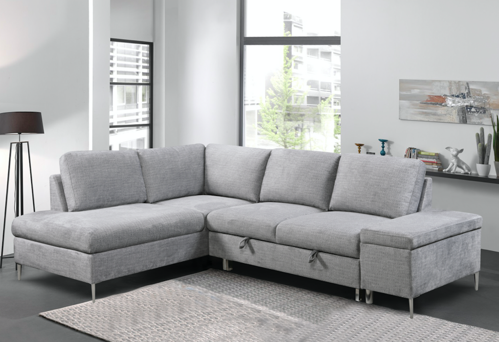 Soft Grey Fabric Sectional Sofa Bed With Lift-Up Storage Bench 9022