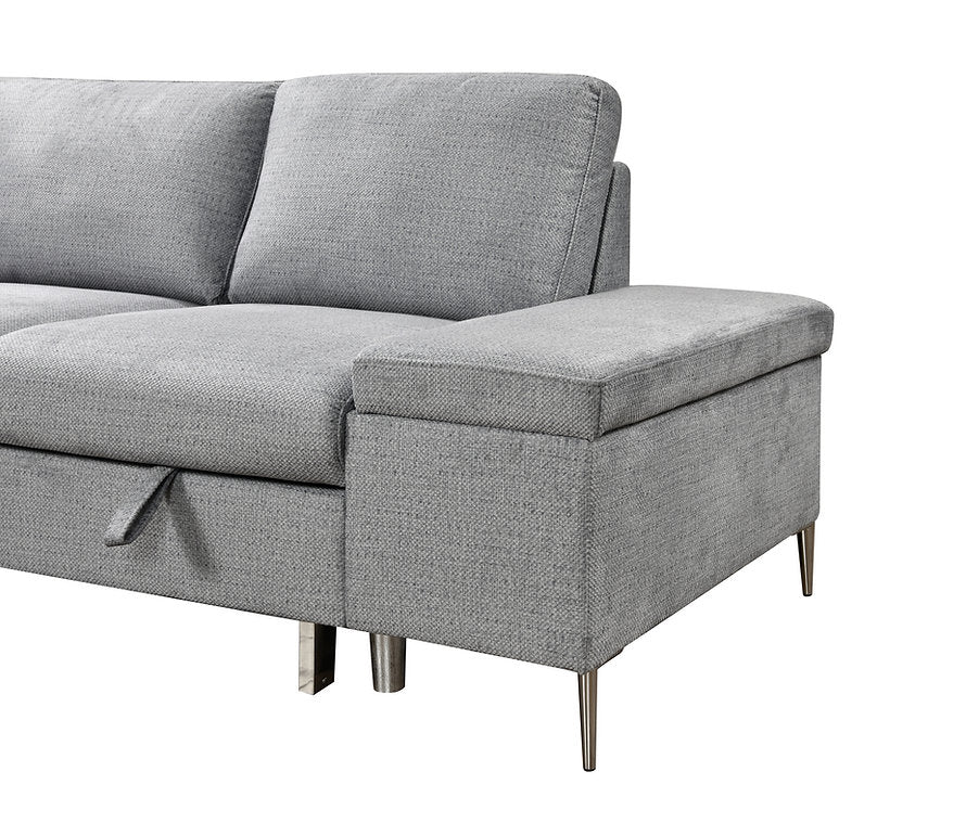 Soft Grey Fabric Sectional Sofa Bed With Lift-Up Storage Bench 9022