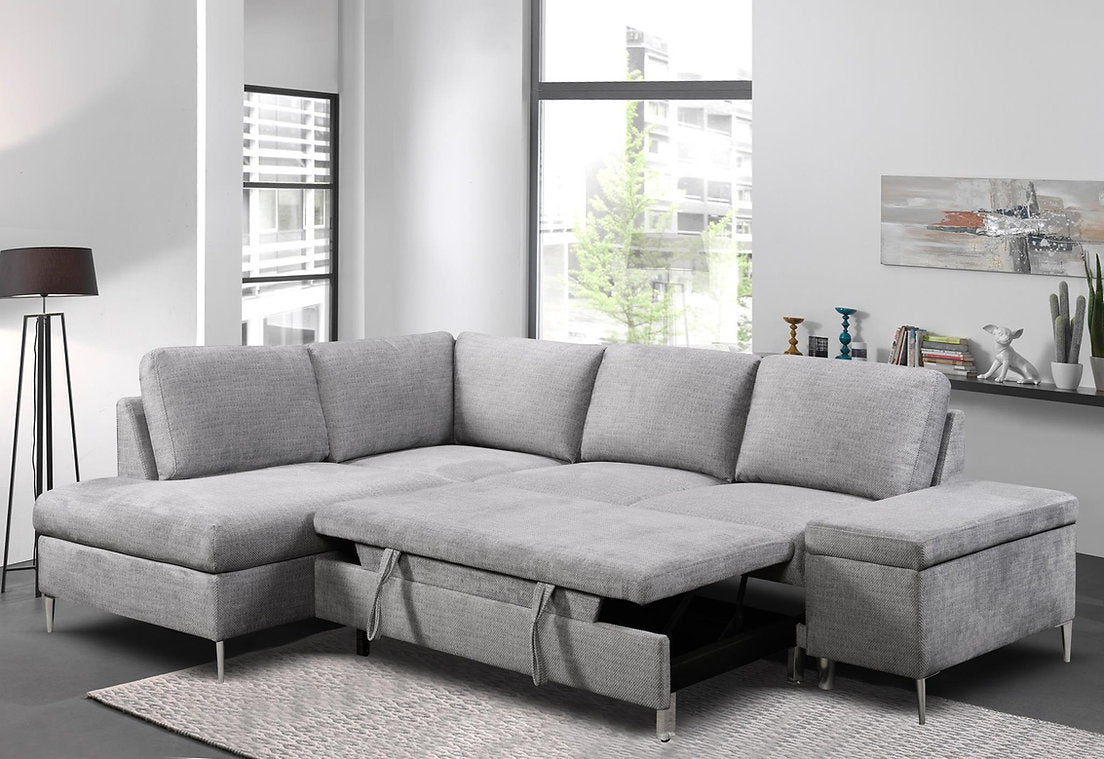 Soft Grey Fabric Sectional Sofa Bed With Lift-Up Storage Bench 9022