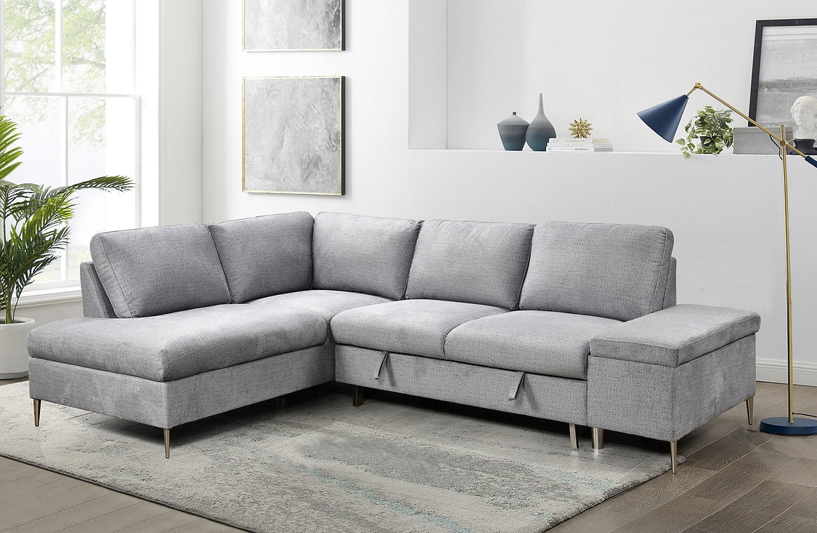 Soft Grey Fabric Sectional Sofa Bed With Lift-Up Storage Bench 9022