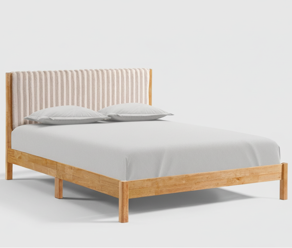Solid-Wood Warm Natural Finish Queen Bed 5598