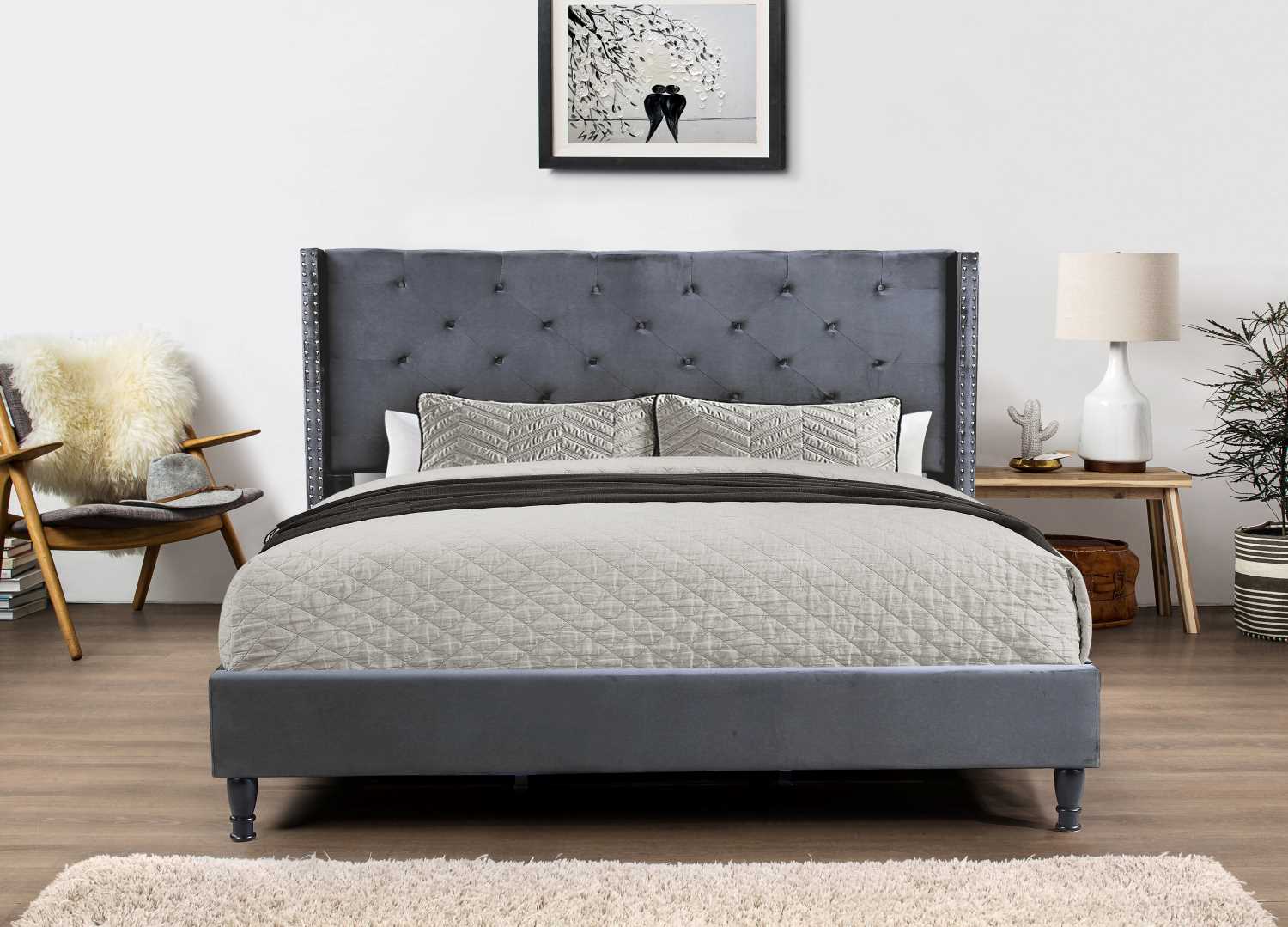 Sophia Grey Velvet Bed Frame