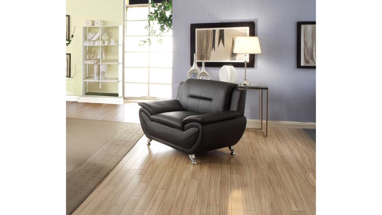 Spruce Black Faux Leather Sofa Set 3350