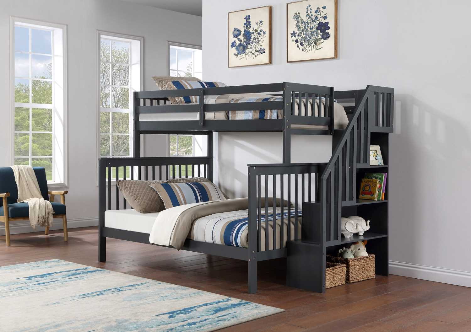 Staircase Bunk Bed - Grey 1851 Single/Double