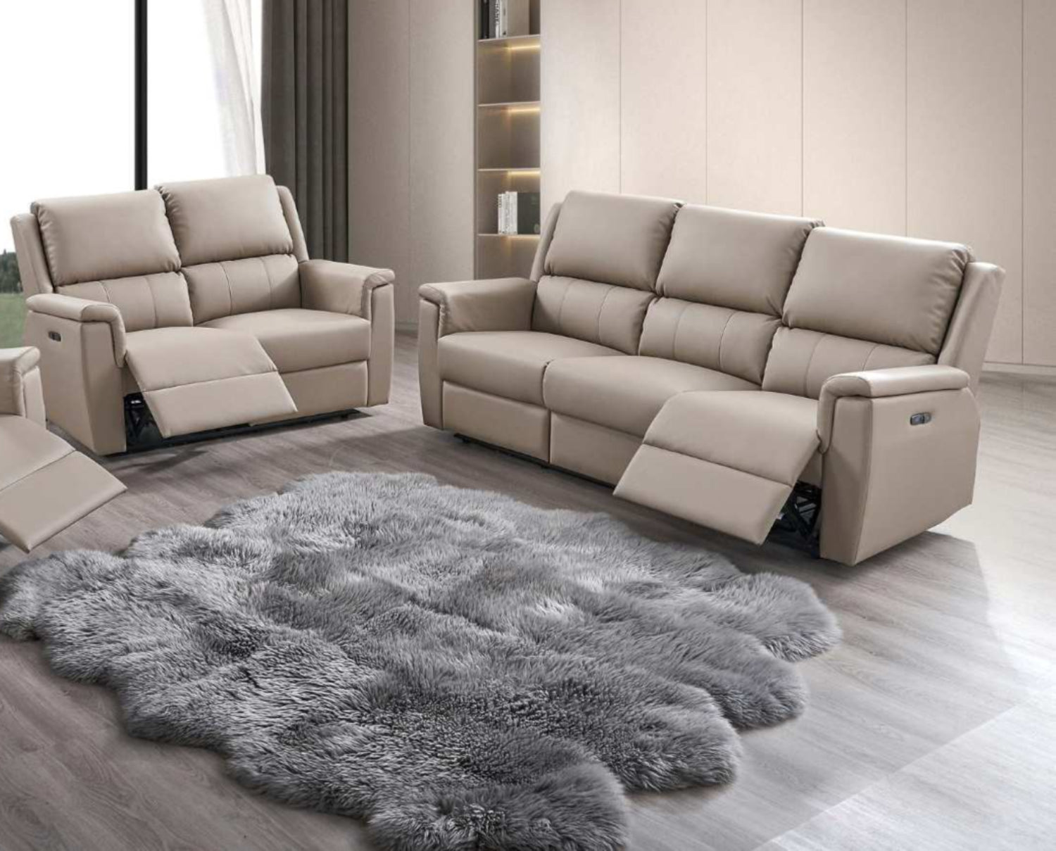 Stone Colour PU Power Recliner Sofa Set With USB Ports 8150