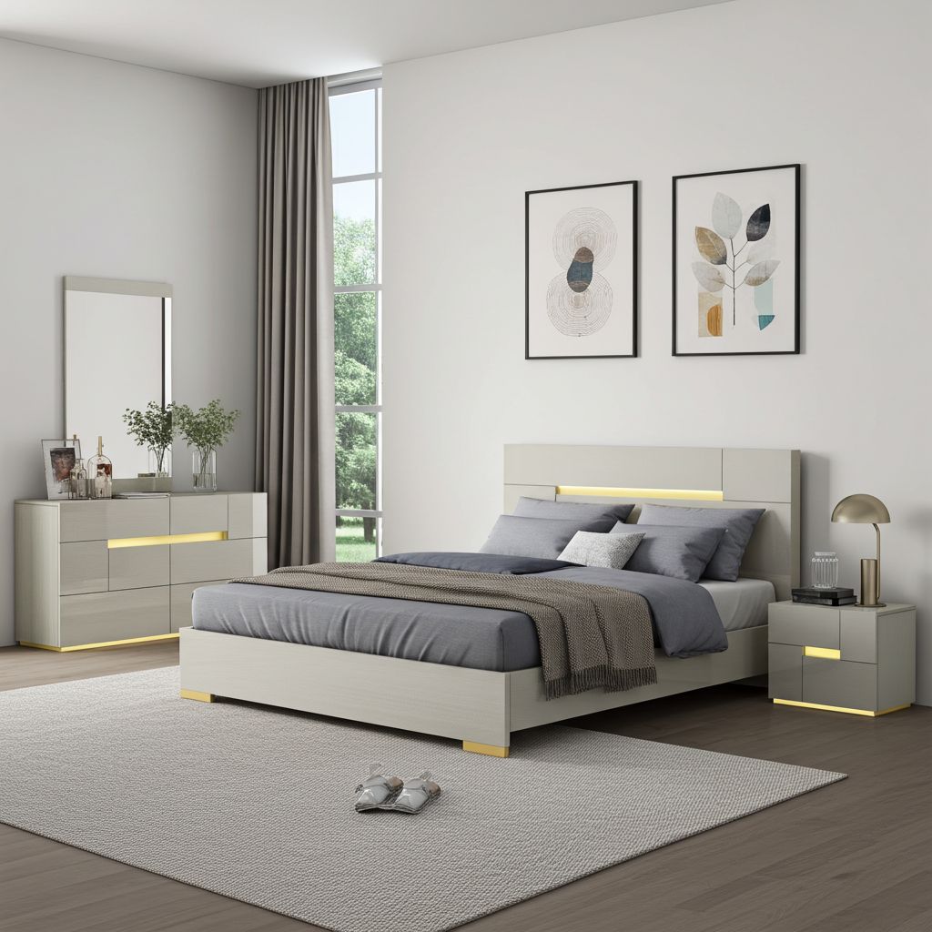 Triton Grey Bedroom Set with LED Light & Bluetooth Speaker SB172