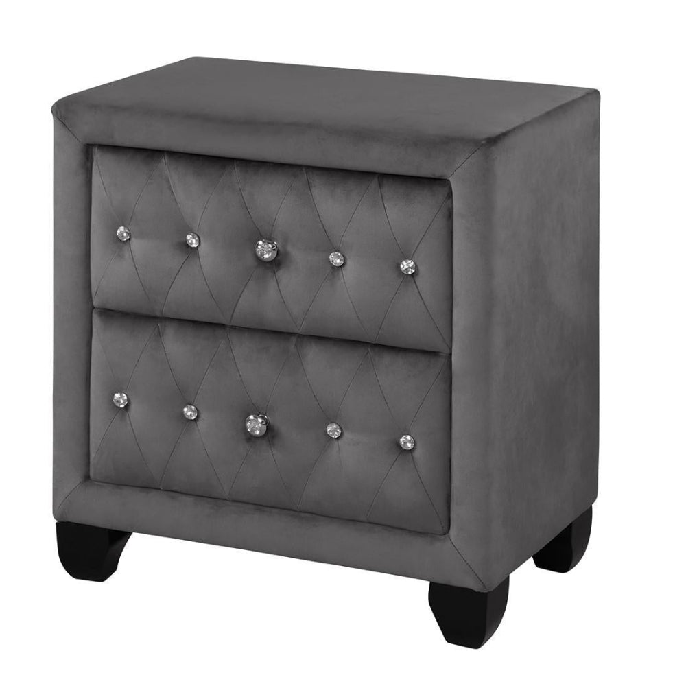 Sophia Grey Fabric 6PC Bedroom Set With Diamond Tufted Headboard B1181