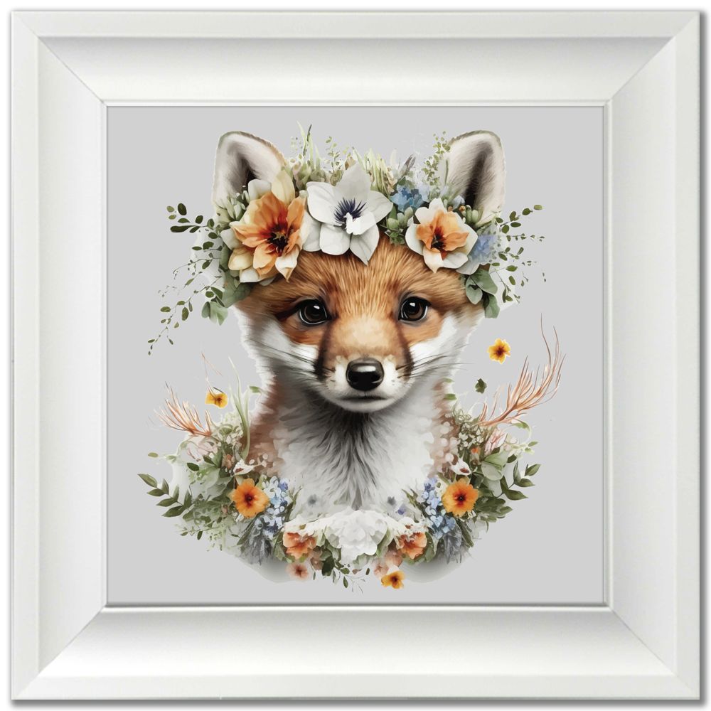 Fox In Floral Bouquet Canvas Art 14" x 14"