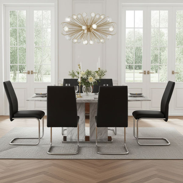 Tyler White Faux Marble Dining Table with 6 Chairs