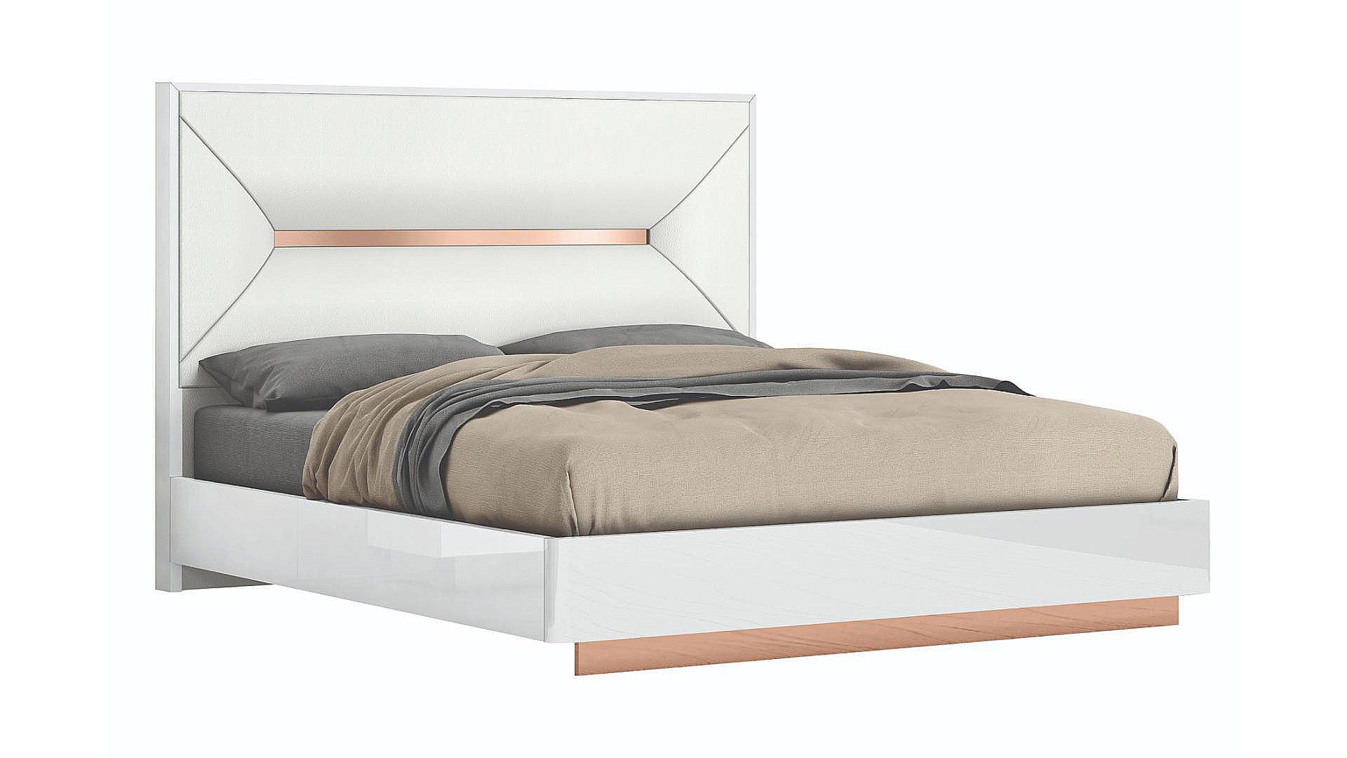 Talia White Lacquer & Rose Gold Bed With PU Headboard 2071