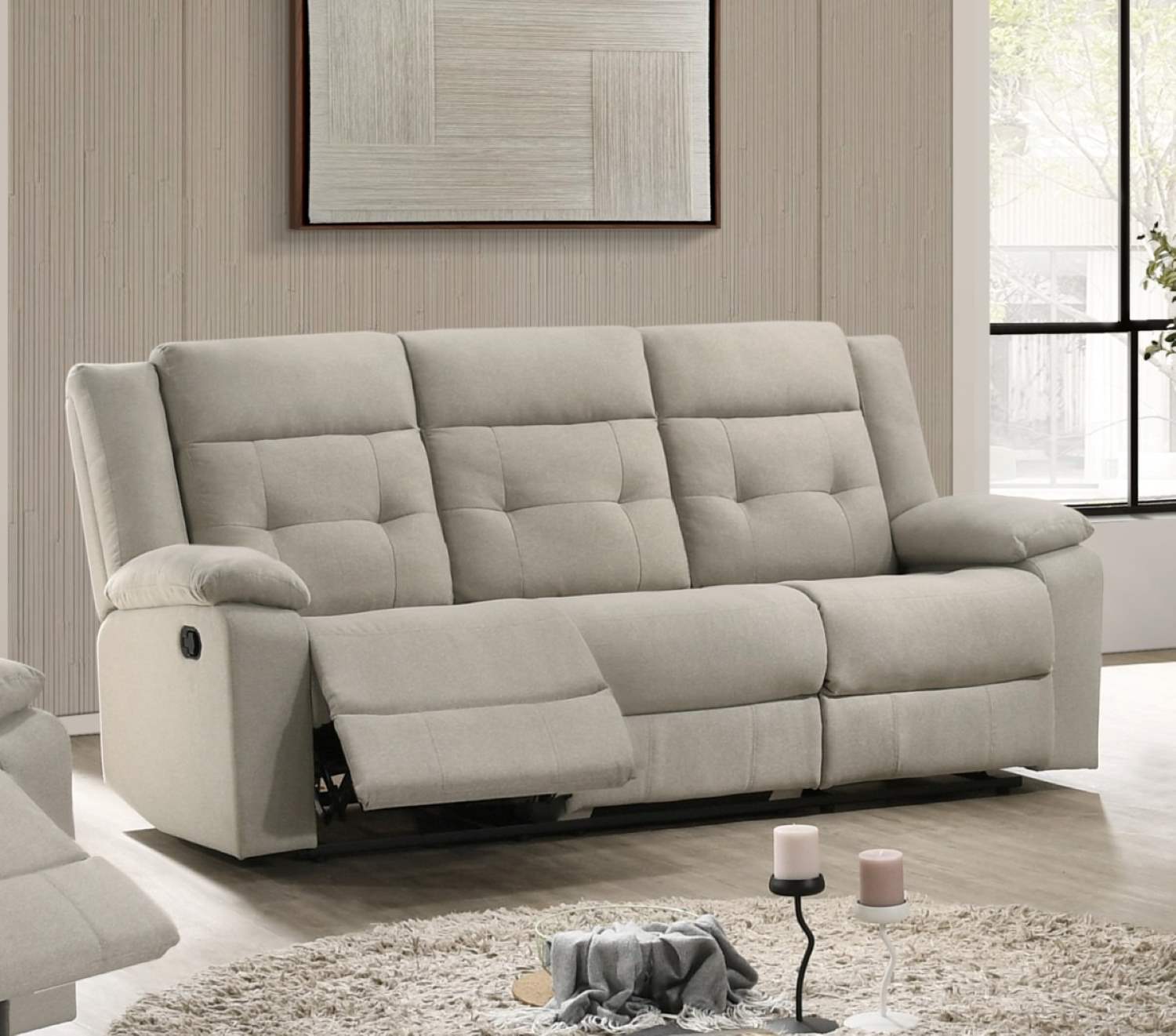 Tennessee Beige Fabric Manual Recliner Sofa Set