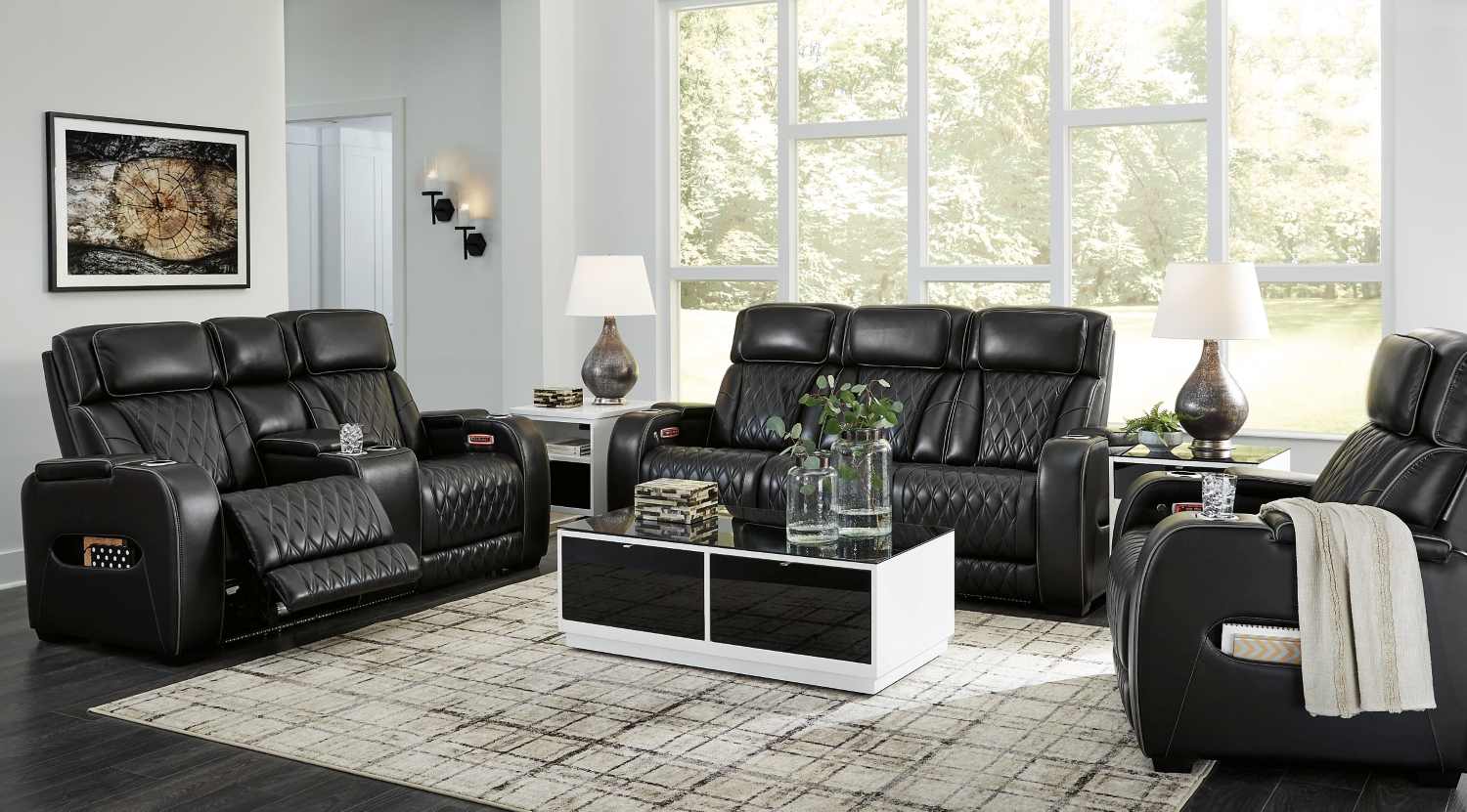 Terry Power Recliner Sofa Set with LED 10152 - Black