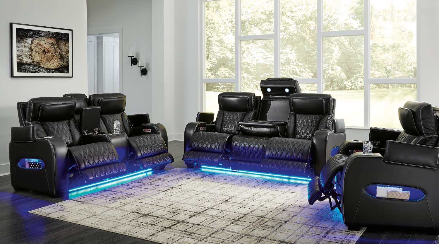 Terry Power Recliner Sofa Set with LED 10152 - Black
