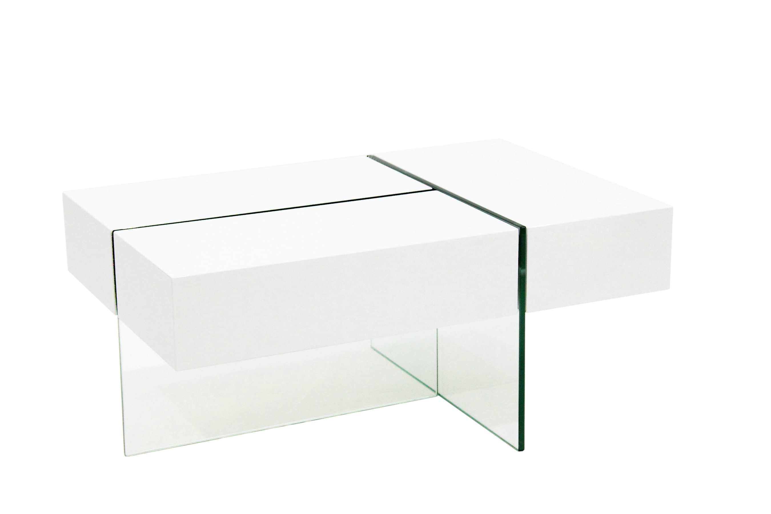 Three Sided Storage Glass Coffee Table White 340-02 C