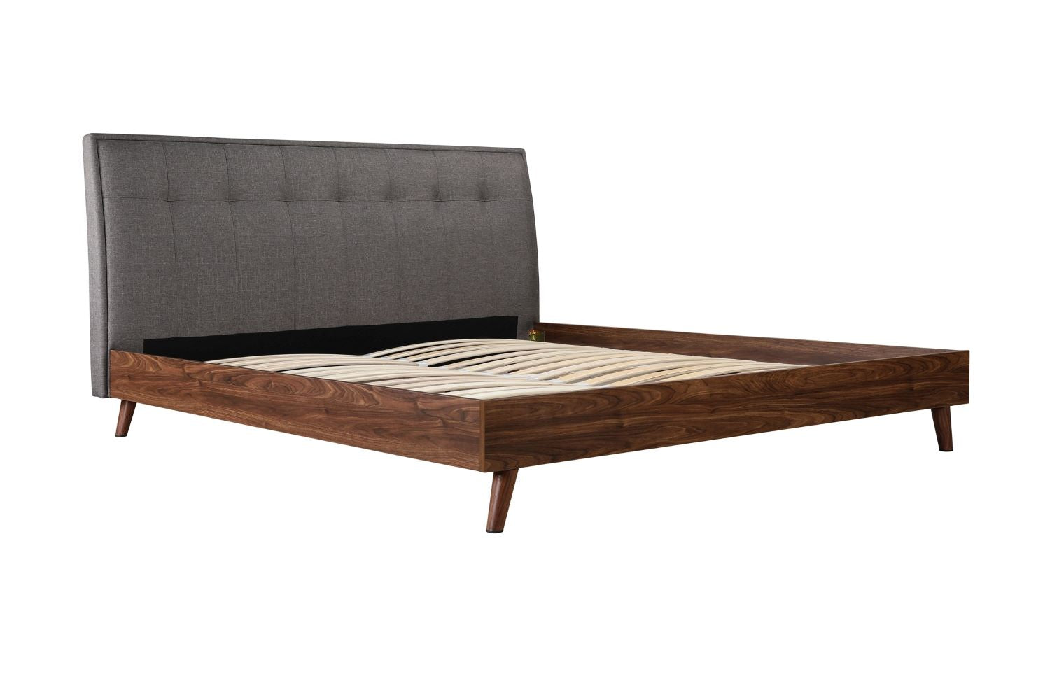 Todros Walnut & Grey Upholstered Platform Bed 5895