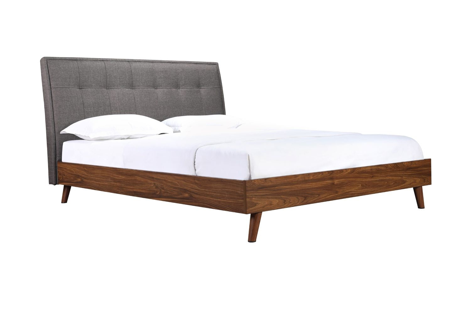Todros Walnut & Grey Upholstered Platform Bed 5895