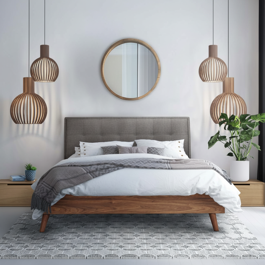 Todros Walnut & Grey Upholstered Platform Bed 5895