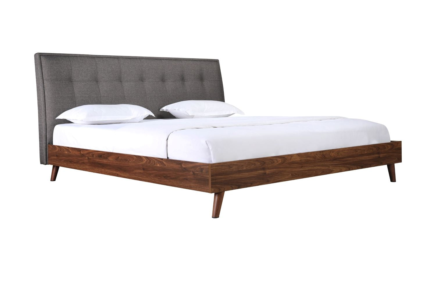 Todros Walnut & Grey Upholstered Platform Bed 5895
