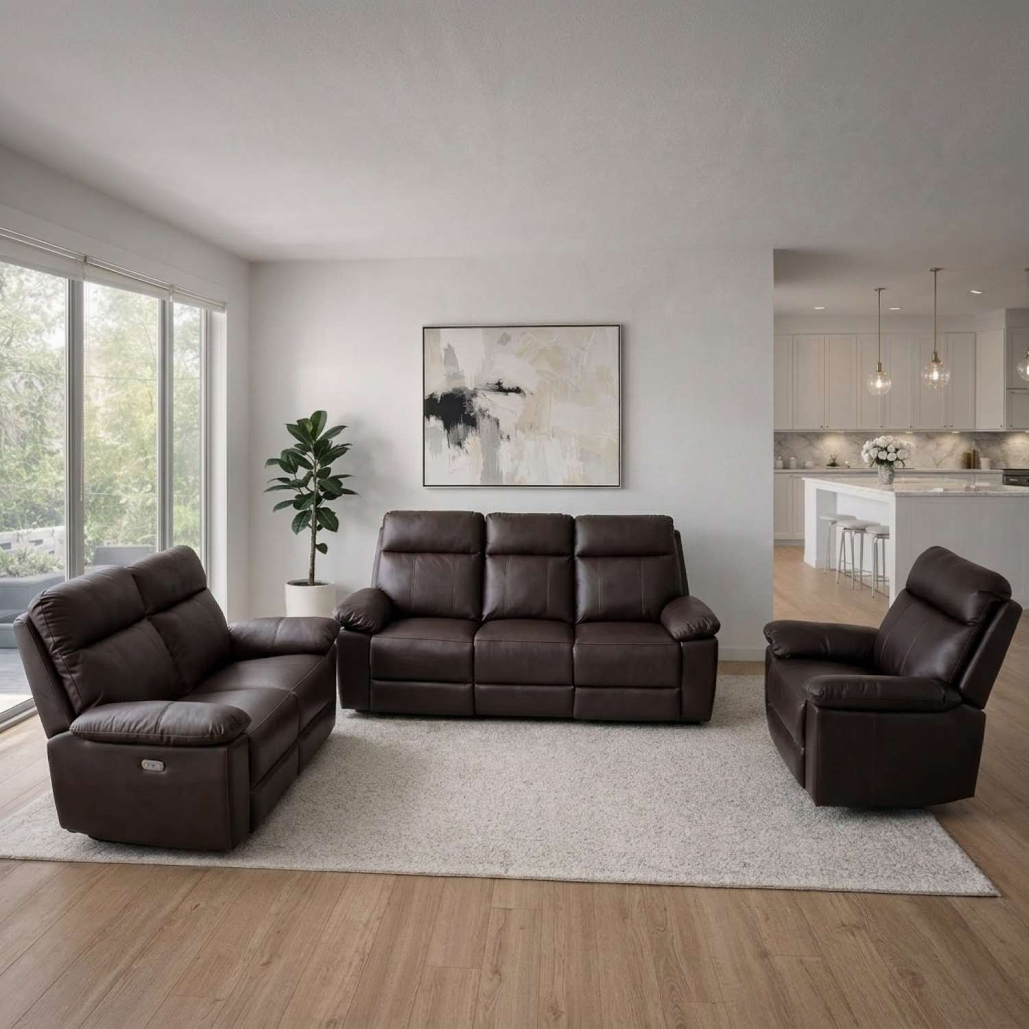 Top Grain Cowhide Power Leather Recliner Chocolate Sofa Set 5244