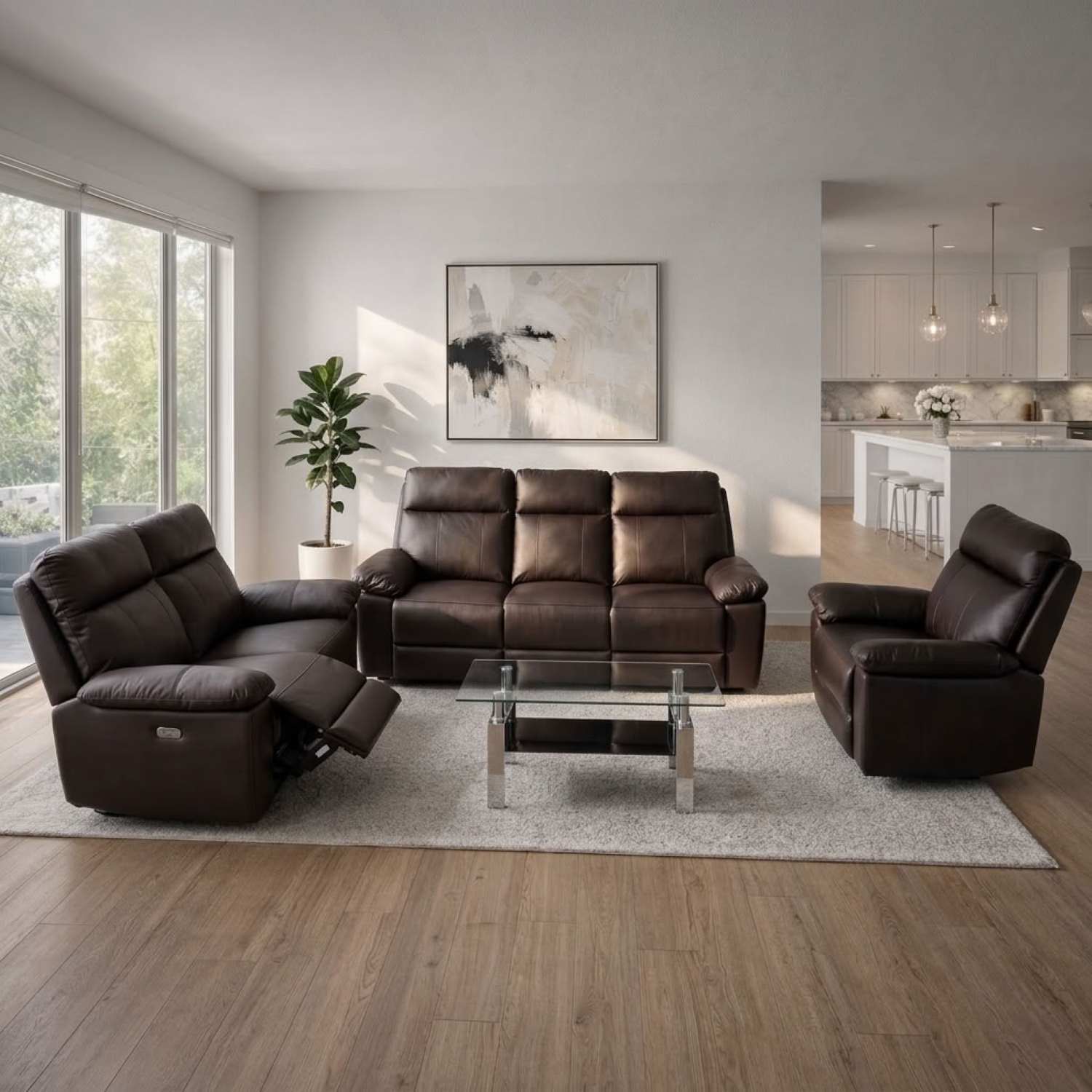 Top Grain Cowhide Power Leather Recliner Chocolate Sofa Set 5244