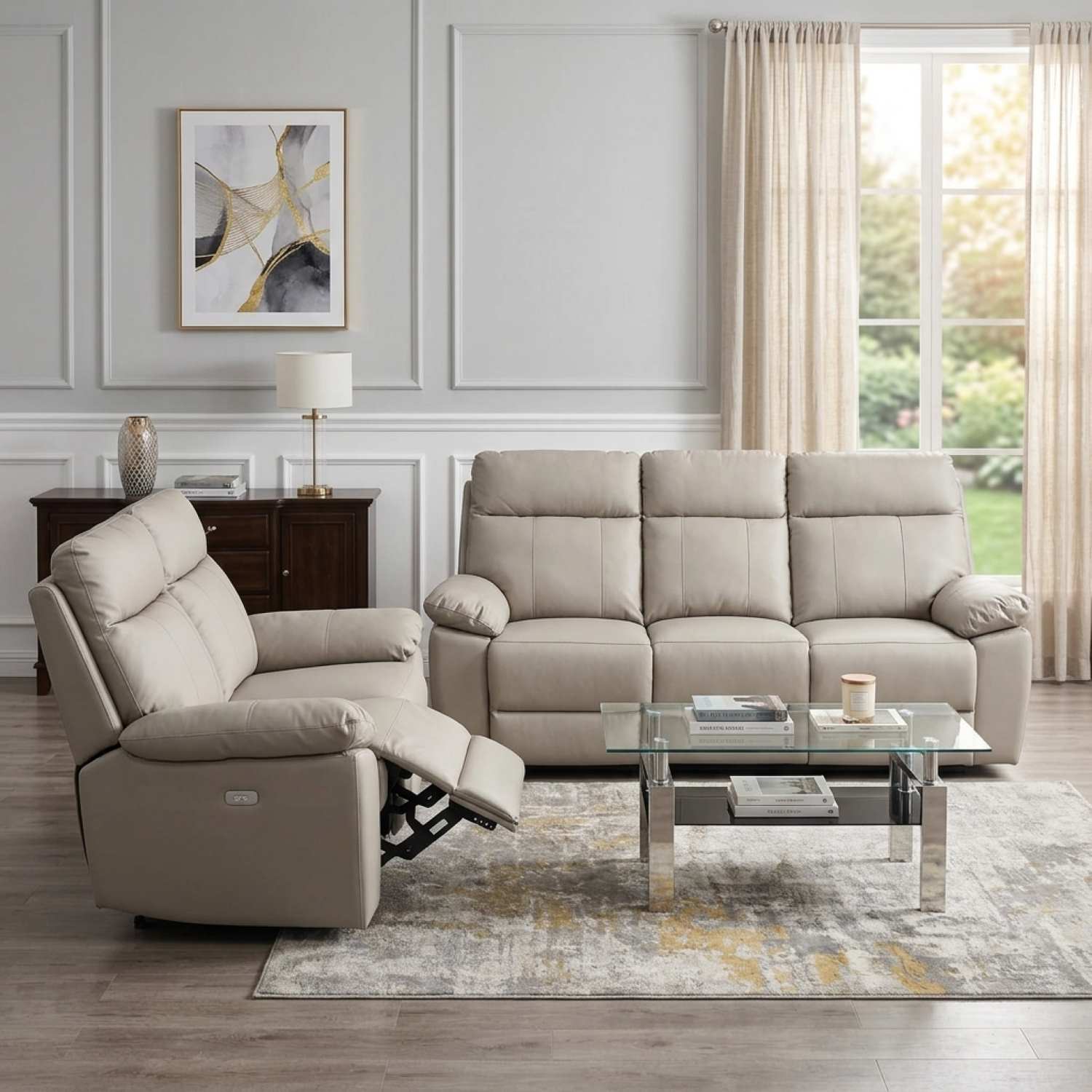 Top Grain Cowhide Power Leather Recliner Sofa Set 5244