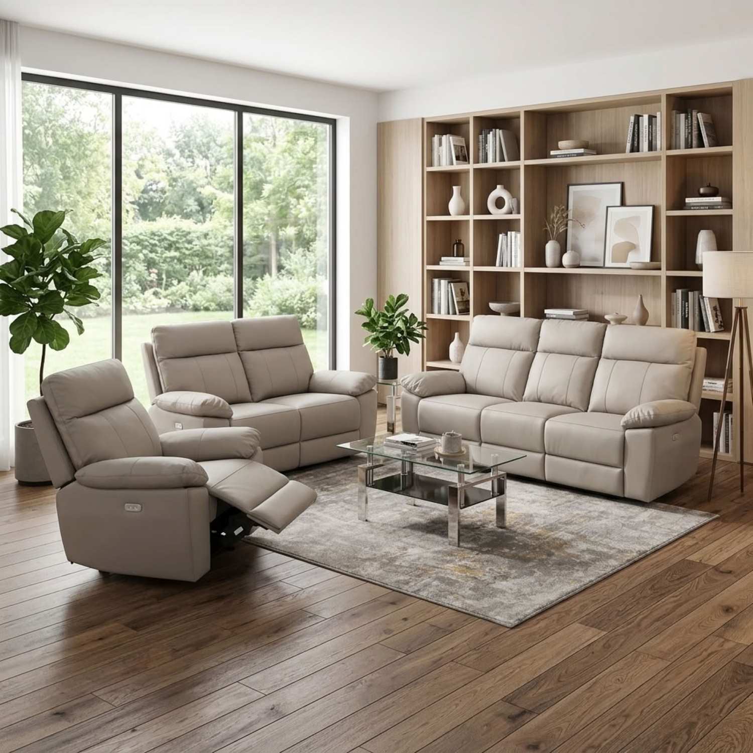 Top Grain Cowhide Power Leather Recliner Sofa Set 5244