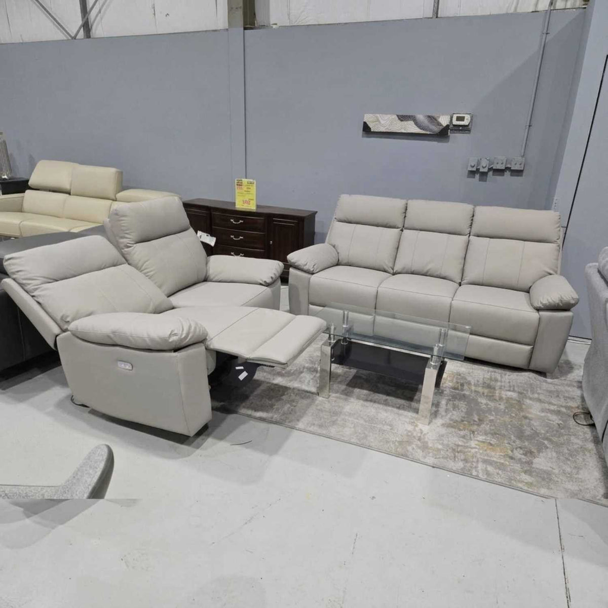 Top Grain Cowhide Power Leather Recliner Light Grey Sofa Set  5244