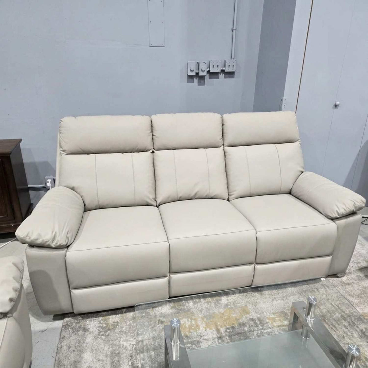 Top Grain Cowhide Power Leather Recliner Light Grey Sofa Set  5244
