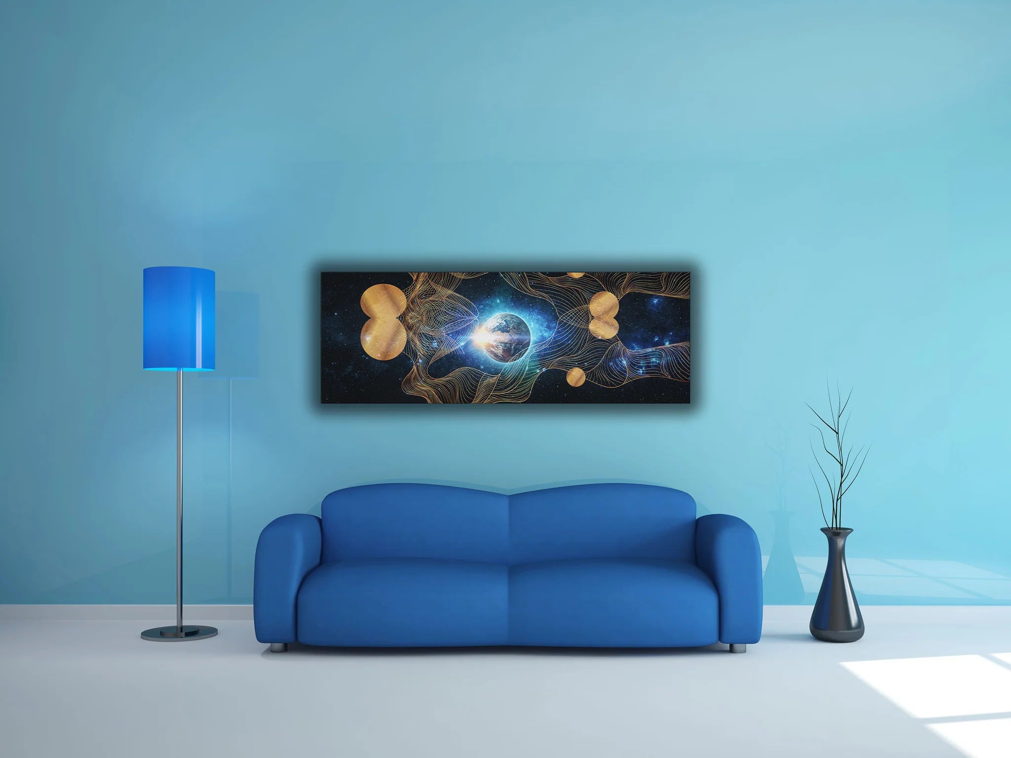 Abstract Earth Composition with Silver and Gold Glitter Finish Canvas Art 72" X 24"