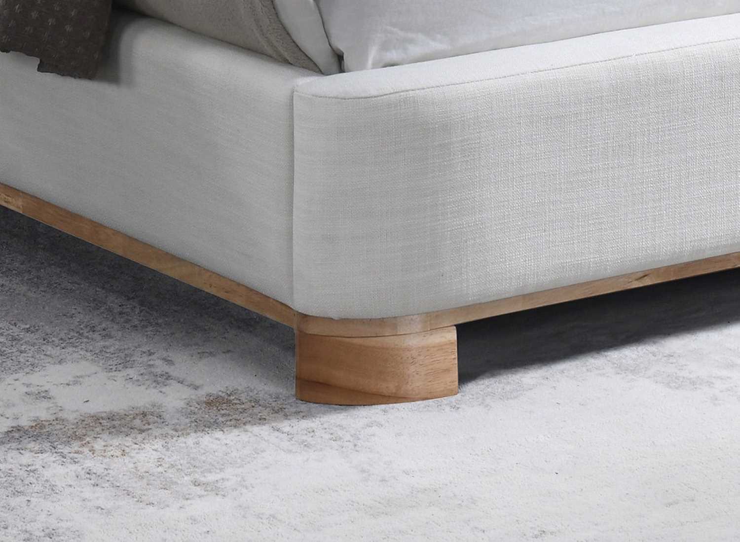 Upholstered Ivory Fabric Bed with Rounded Headboard 5910