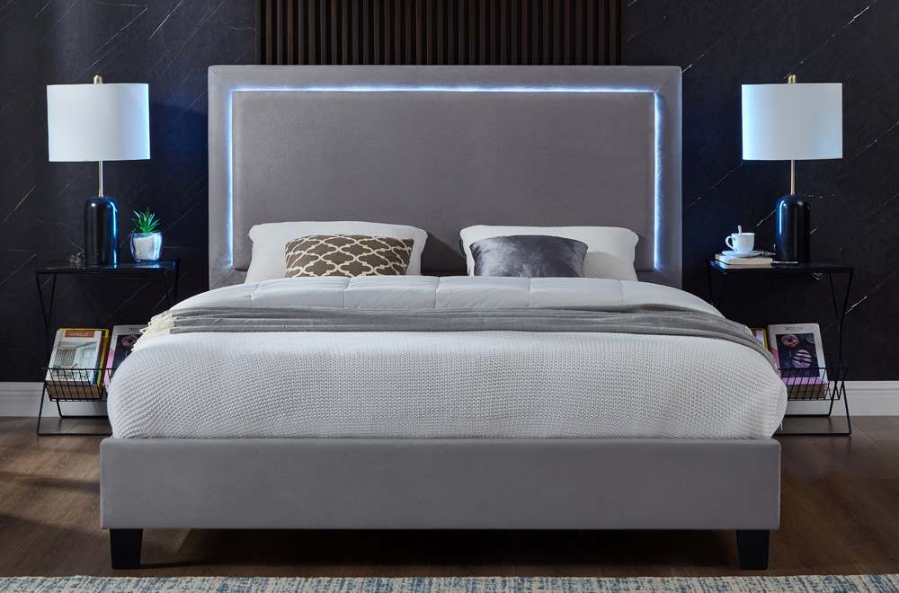 Upholstered LED Platform Bed With LED Lights 2365