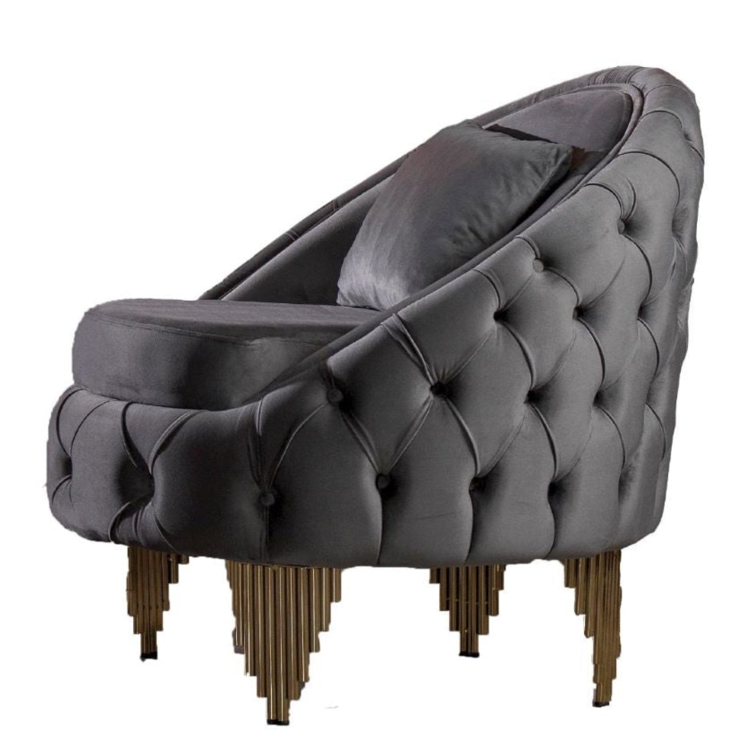 Vanessa Grey Velvet Sofa Set with Deep Button Tufted Design 6725