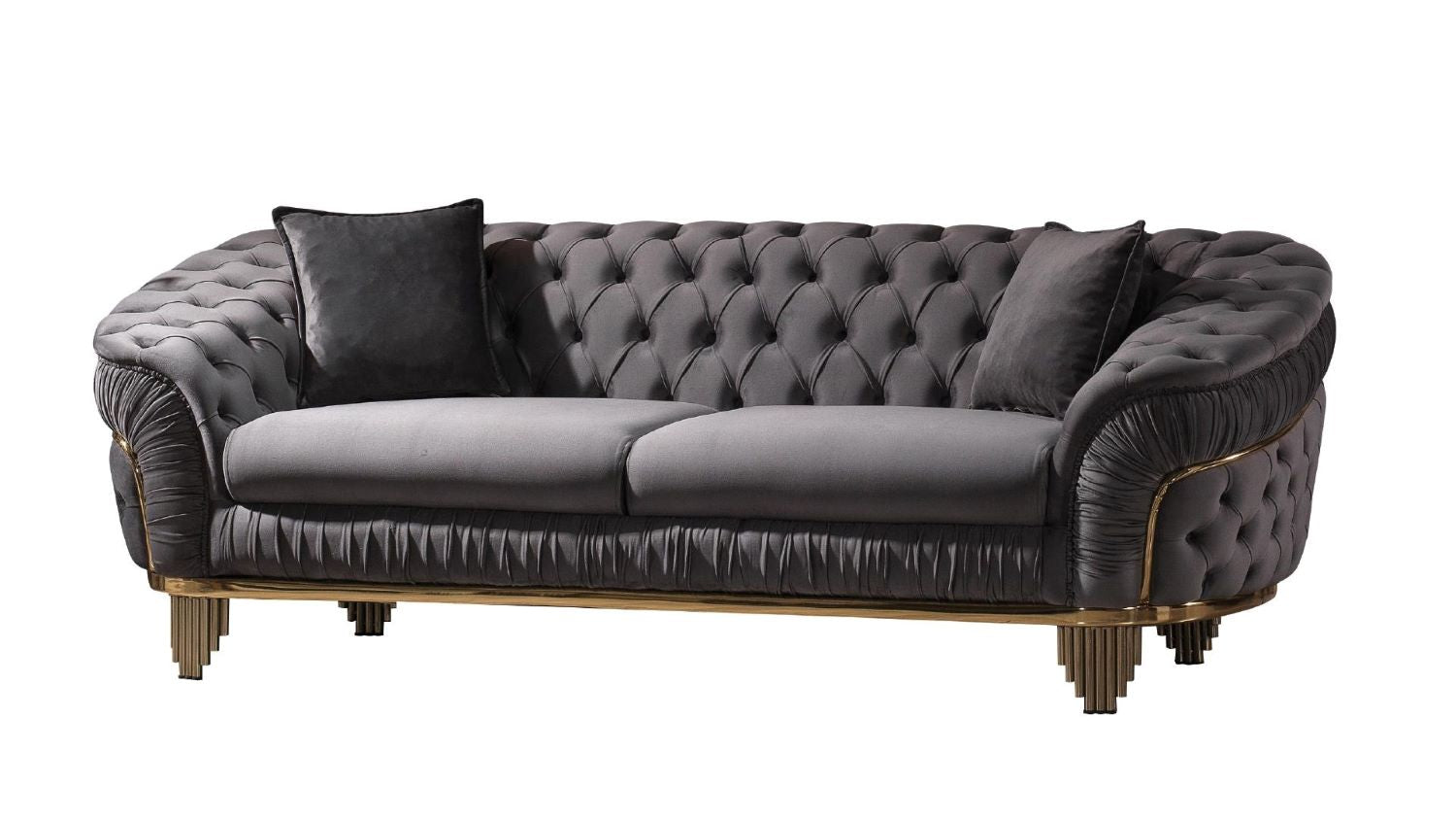 Vanessa Grey Velvet Sofa Set with Deep Button Tufted Design 6725