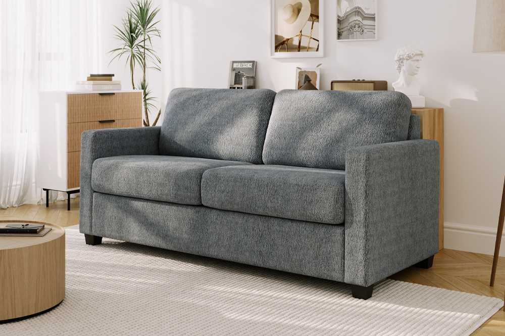 Velvet Pull-Out Sofa Bed With Pocket Coil Mattress Charcoal 1812