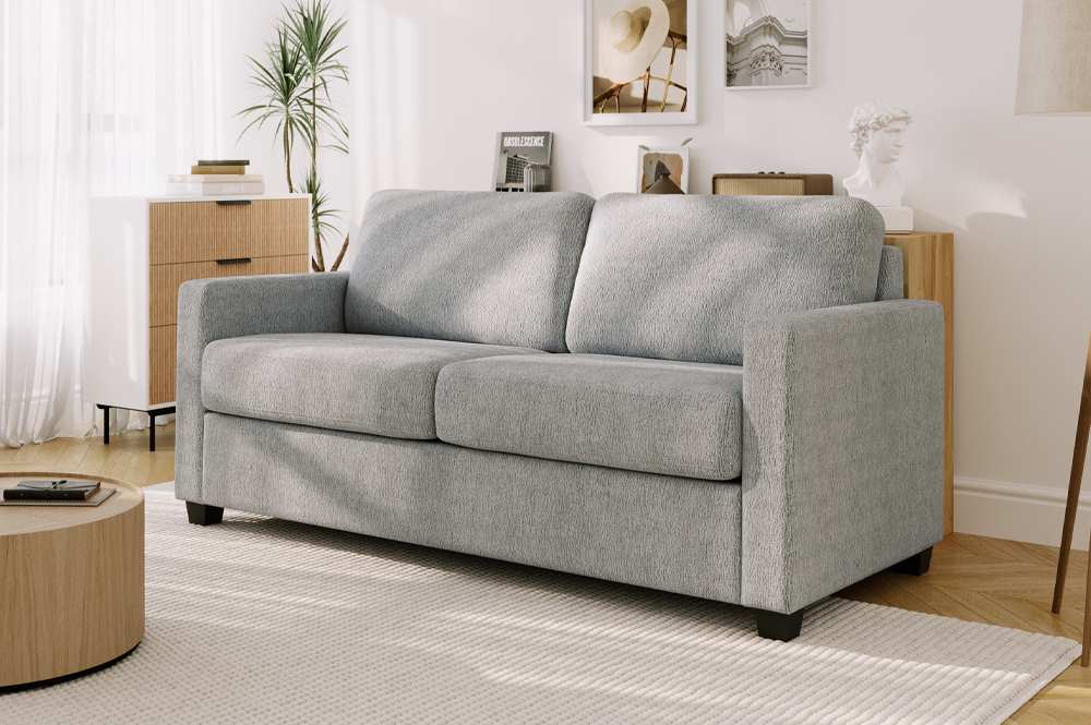 Velvet Pull-Out Sofa Bed With Pocket Coil Mattress Grey 1812