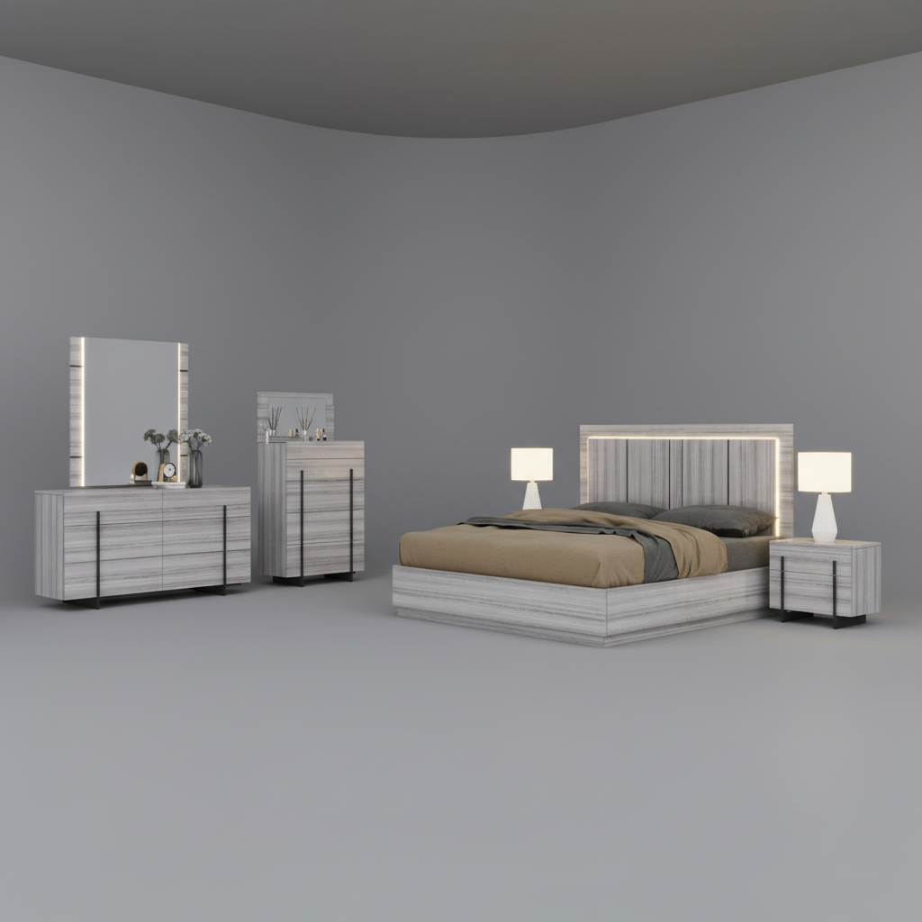 Venice Hydraulic Lift-Up Storage Bedroom Set With LED Headboard 1921