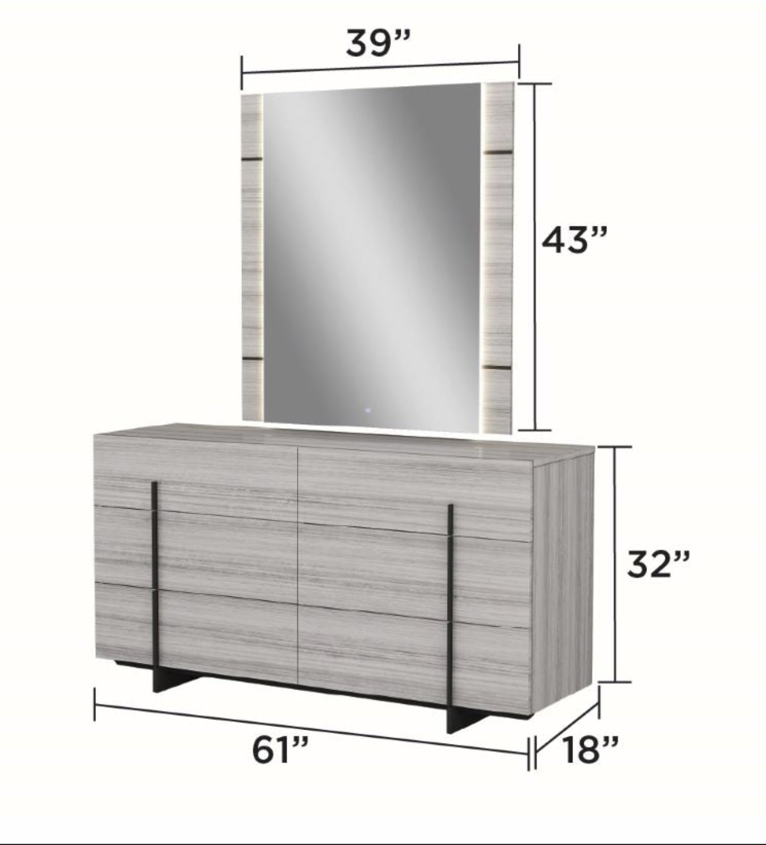 Venice Grey Dresser & Mirror With Soft Closing Drawers 1921