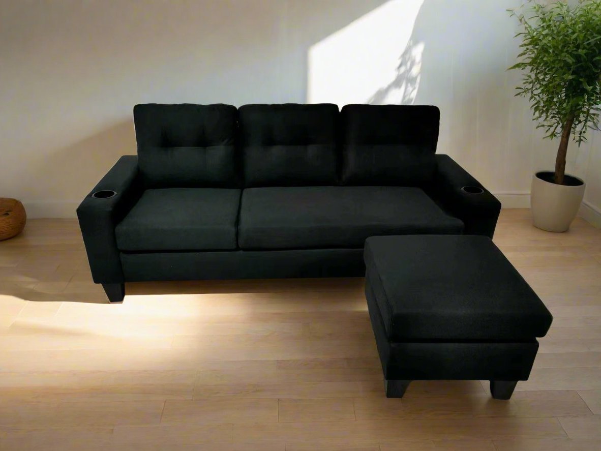 Black Fabric Reversible Sectional Sofa 1867