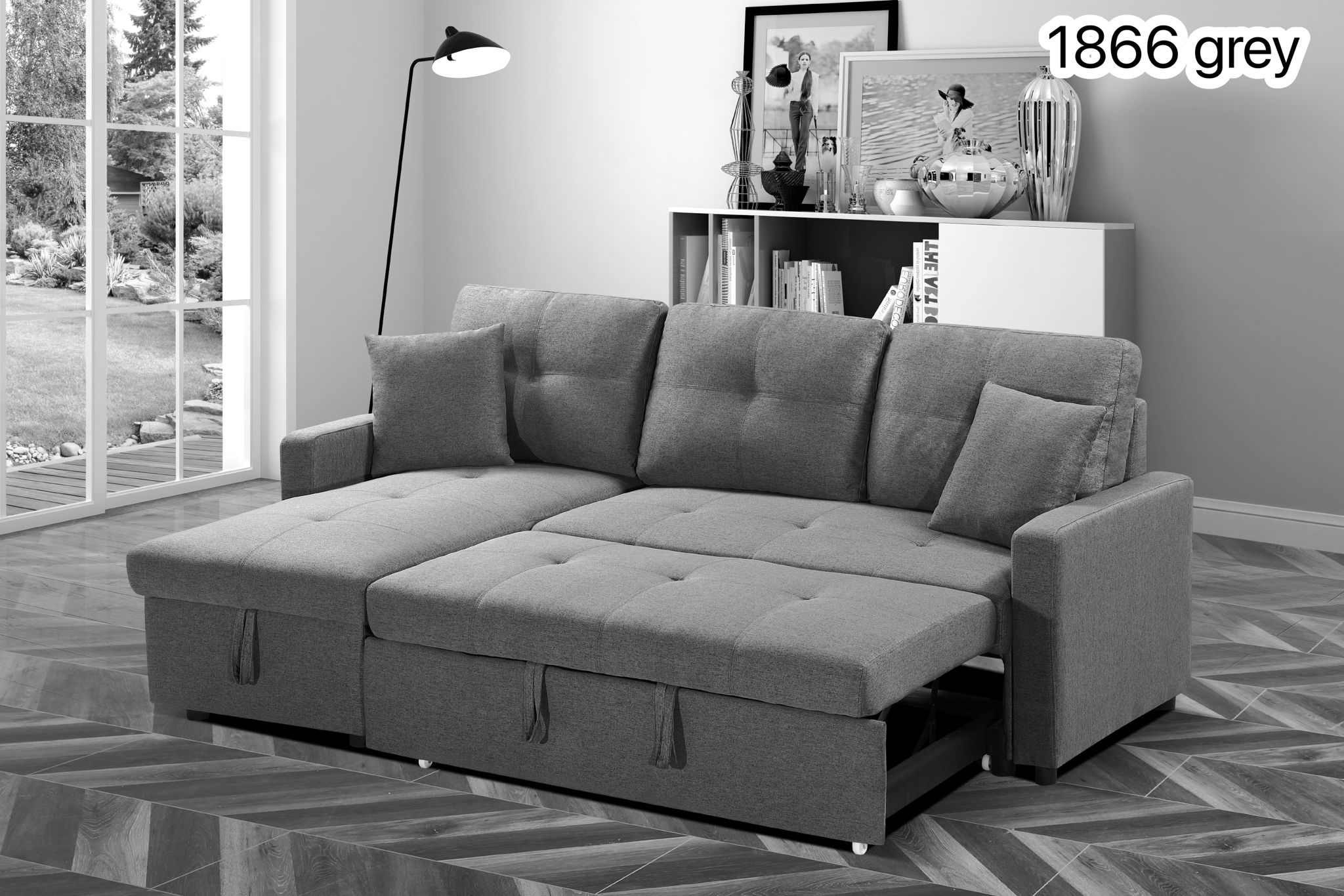 Reversible Grey Pull Out Sectional Sofa Bed With Storage 1866