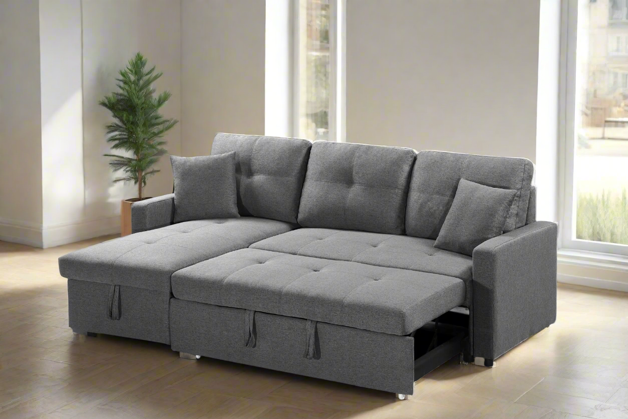 Reversible Grey Pull Out Sectional Sofa Bed With Storage 1866