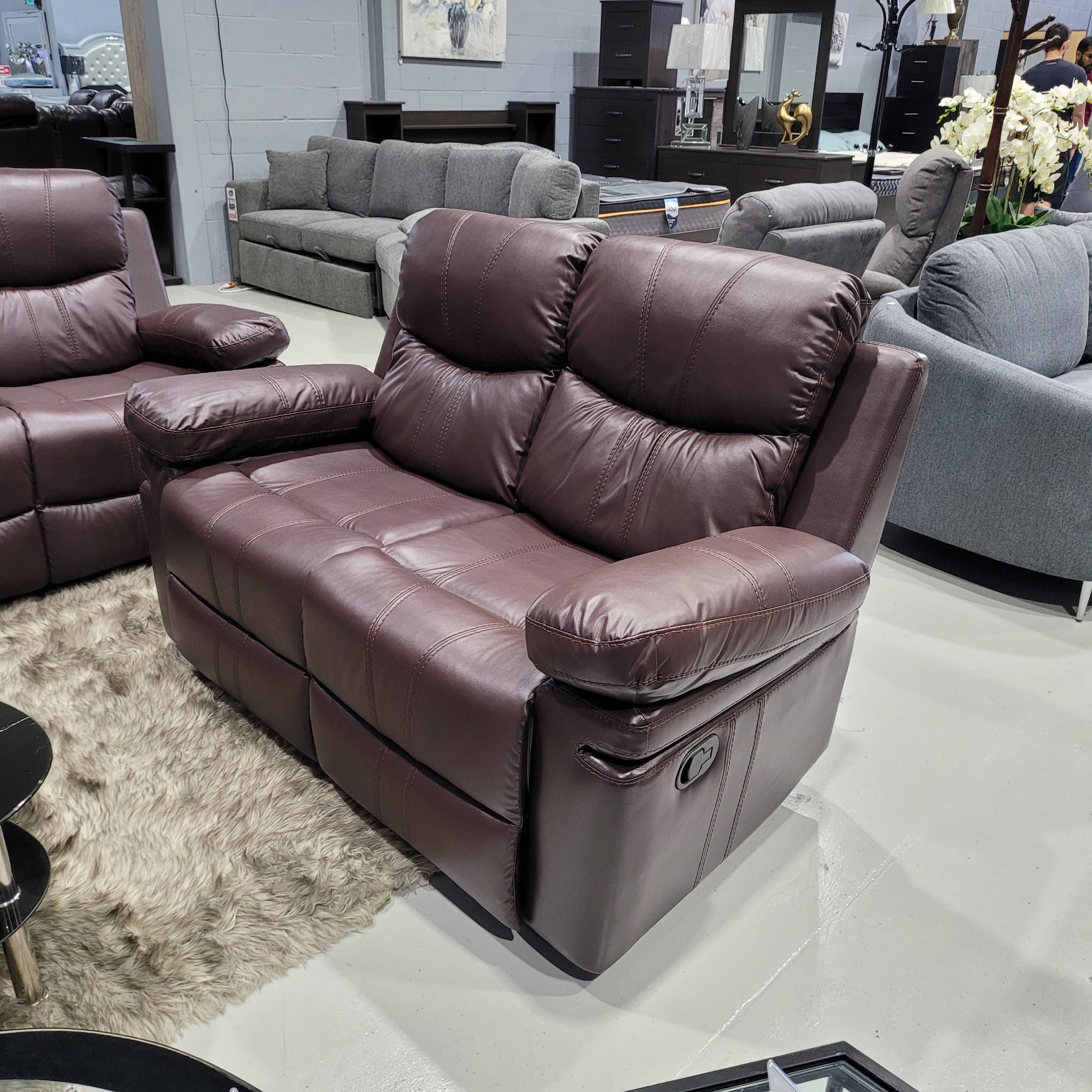 Brown Airleather Recliner Sofa Set 8072