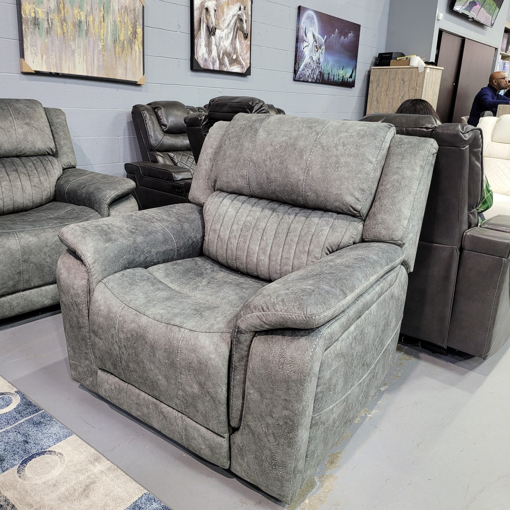 Washington Power Recliner Fabric 3 PC Sofa Set Grey 6129