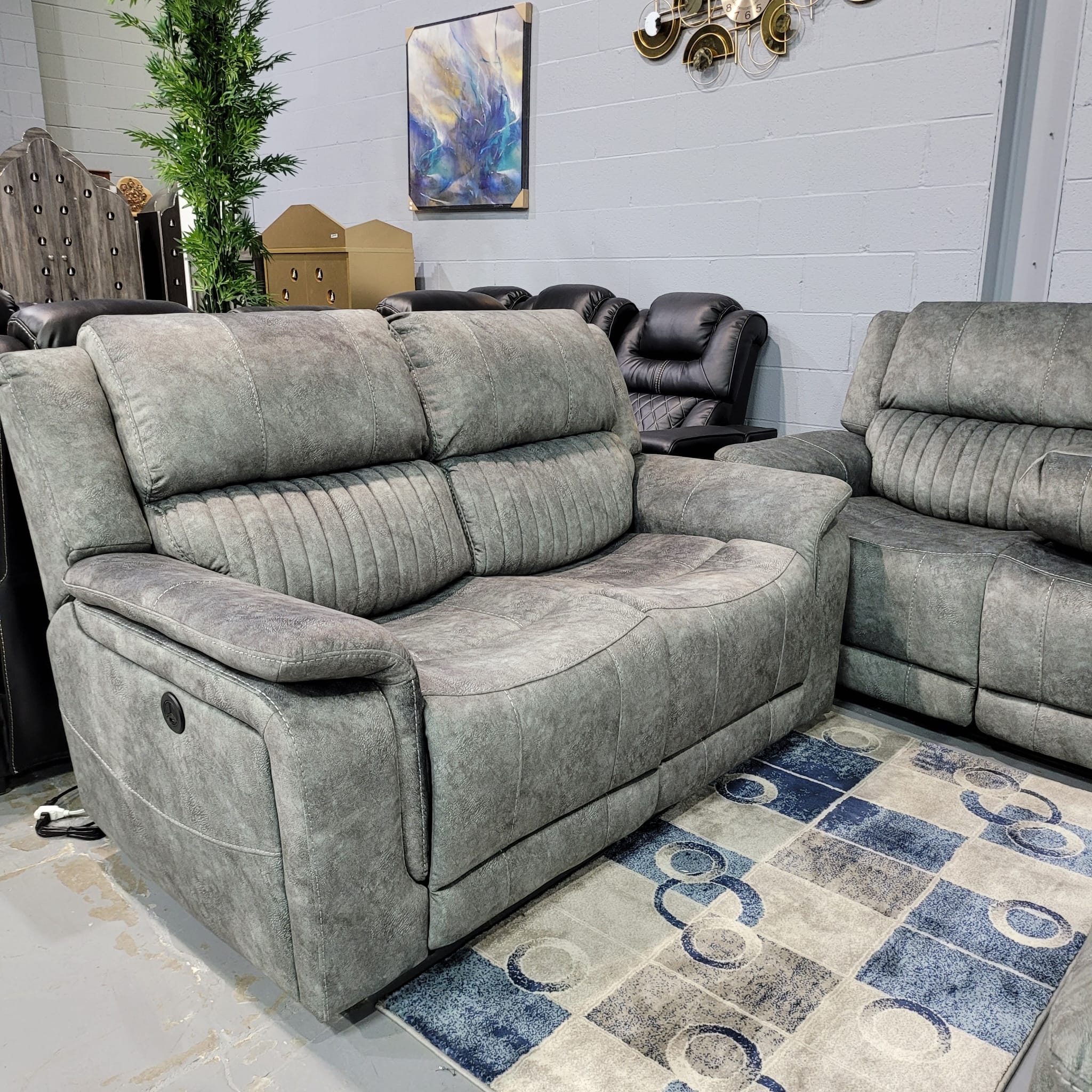 Washington Power Recliner Fabric 3 PC Sofa Set Grey 6129