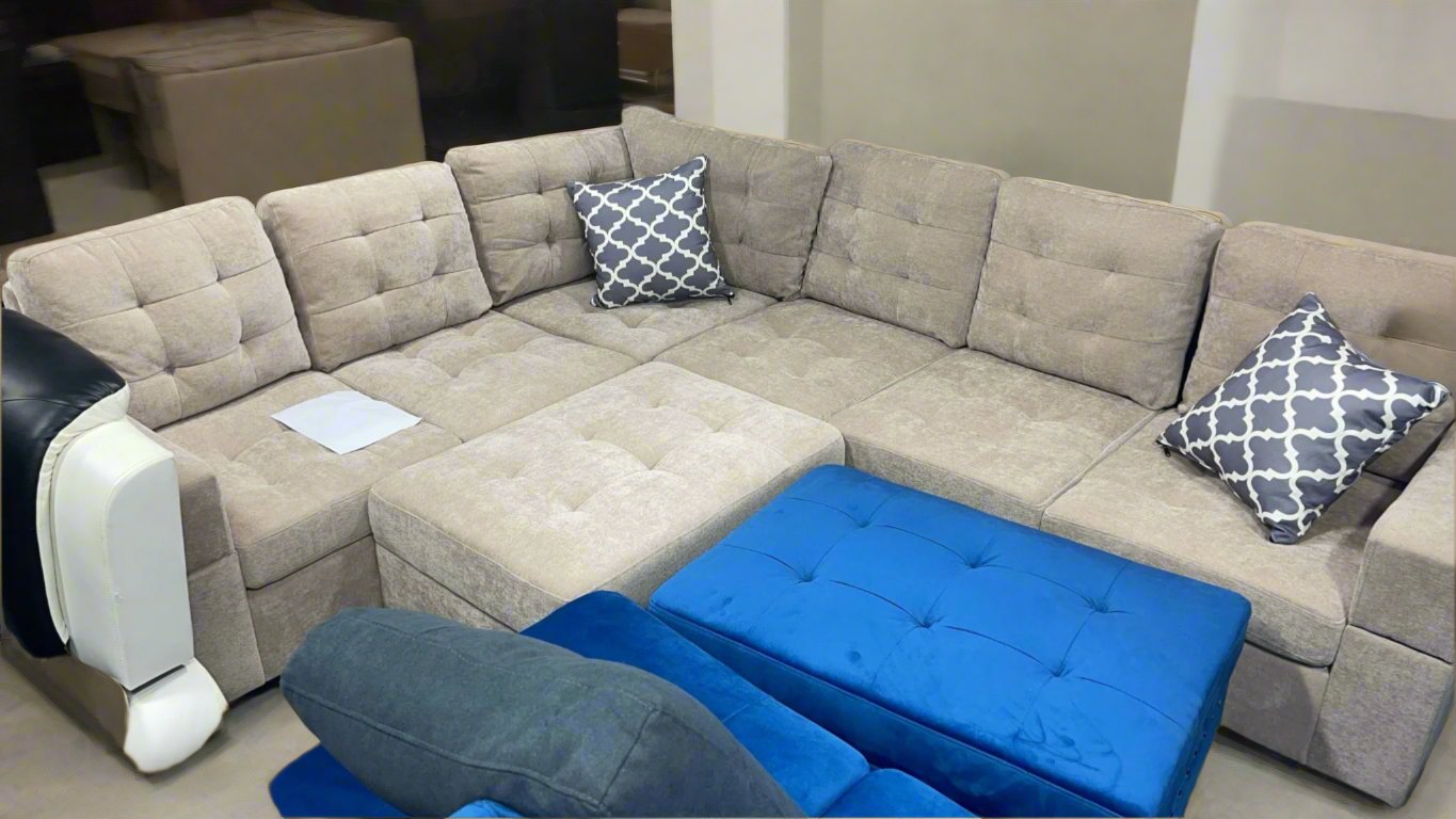 Emerson Sectional Sofa With Storage Ottoman - Beige