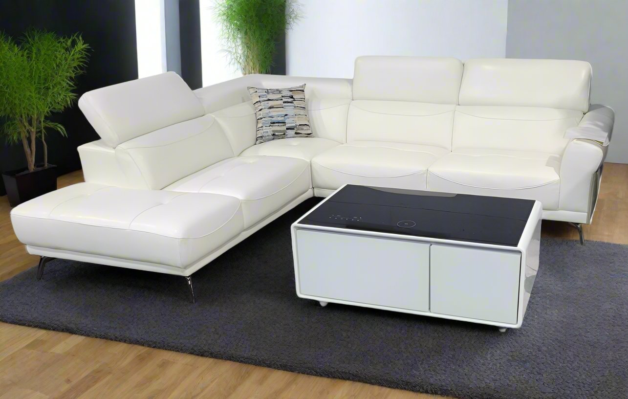 Sage White Genuine Leather Match Sectional Sofa 1945