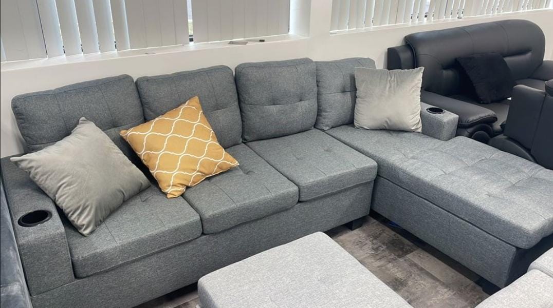 Reversible Sectional Sofa Grey Fabric 6212